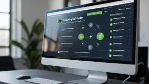 "Screaming Frog SEO Spider dashboard on desktop monitor showing technical SEO audit and website crawling data."